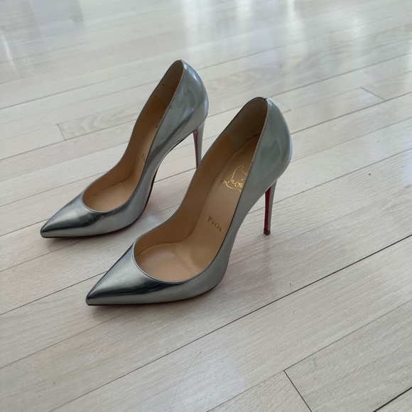 Christian Louboutin Silver Pigalle Follies 100mm Pumps Size 37.5 - Picture 8 of 14